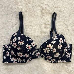Womens 34C Floral Padded Underwire Feminine Pink Floral/Black Bra Laura Ashley